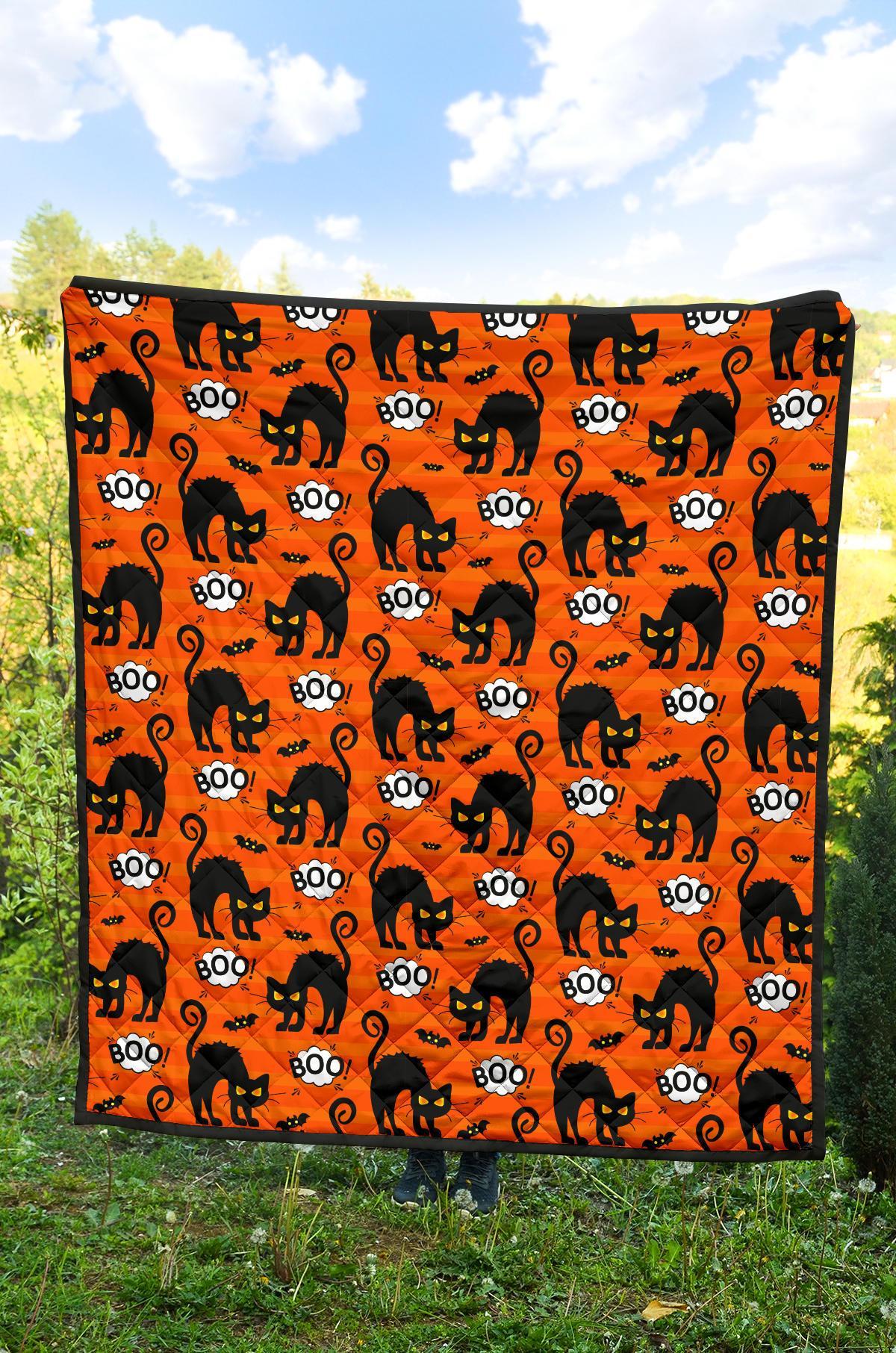 Halloween Black Cat Pattern Print Quilt-grizzshop