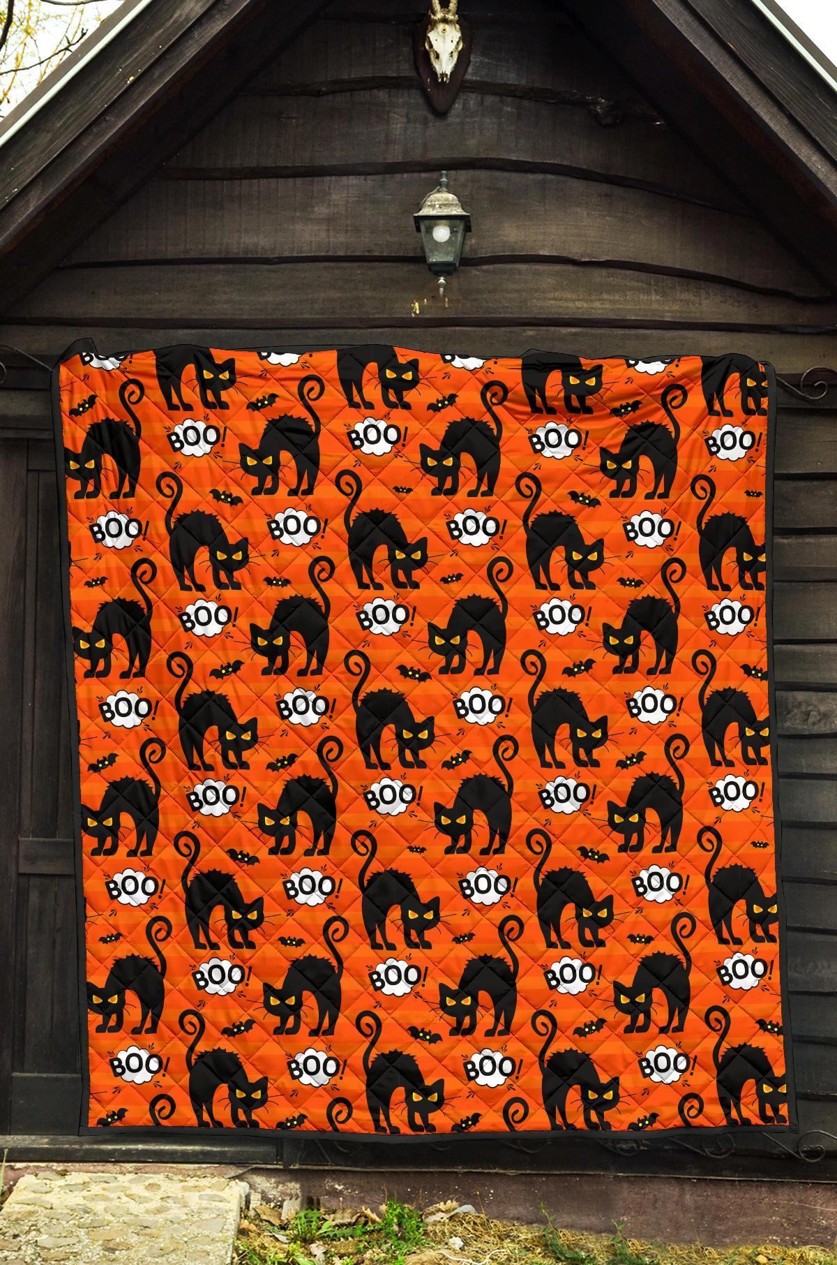 Halloween Black Cat Pattern Print Quilt-grizzshop