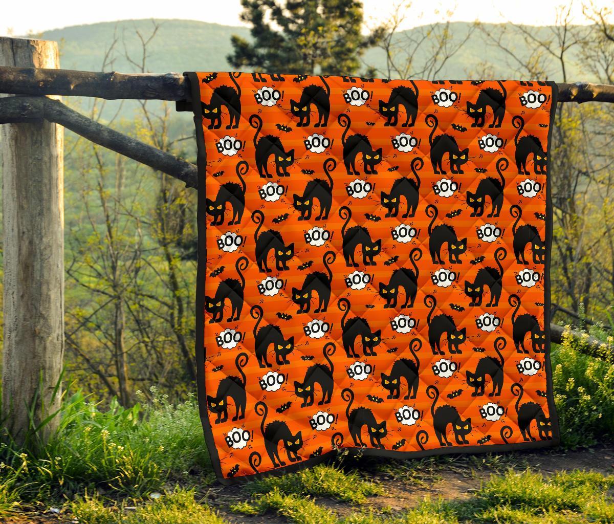 Halloween Black Cat Pattern Print Quilt-grizzshop