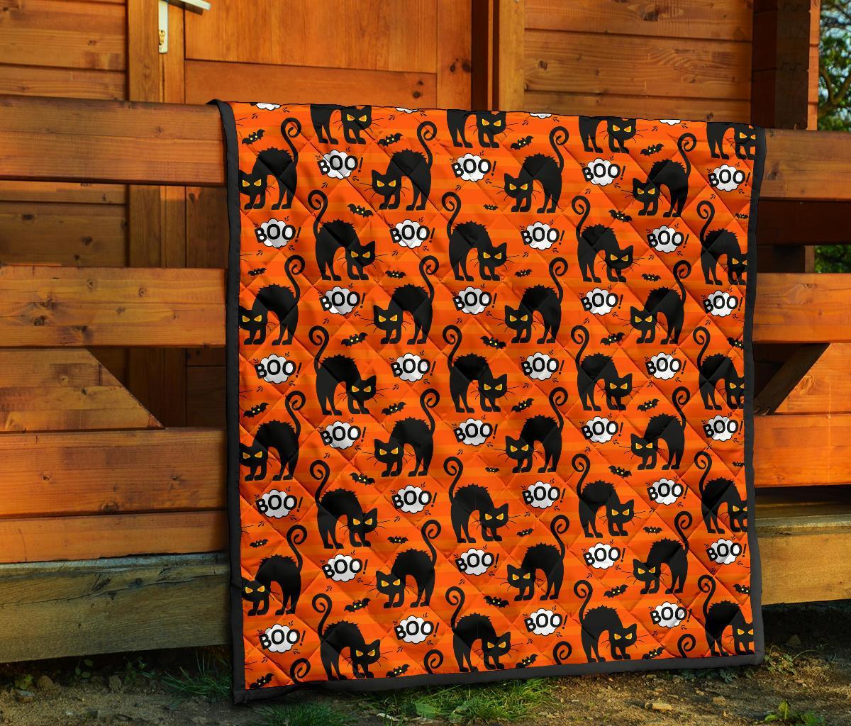 Halloween Black Cat Pattern Print Quilt-grizzshop