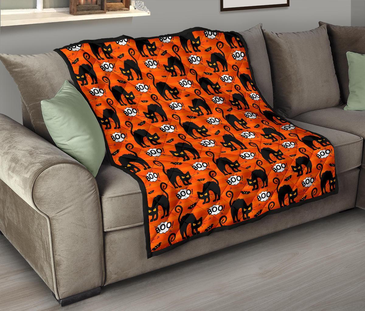 Halloween Black Cat Pattern Print Quilt-grizzshop