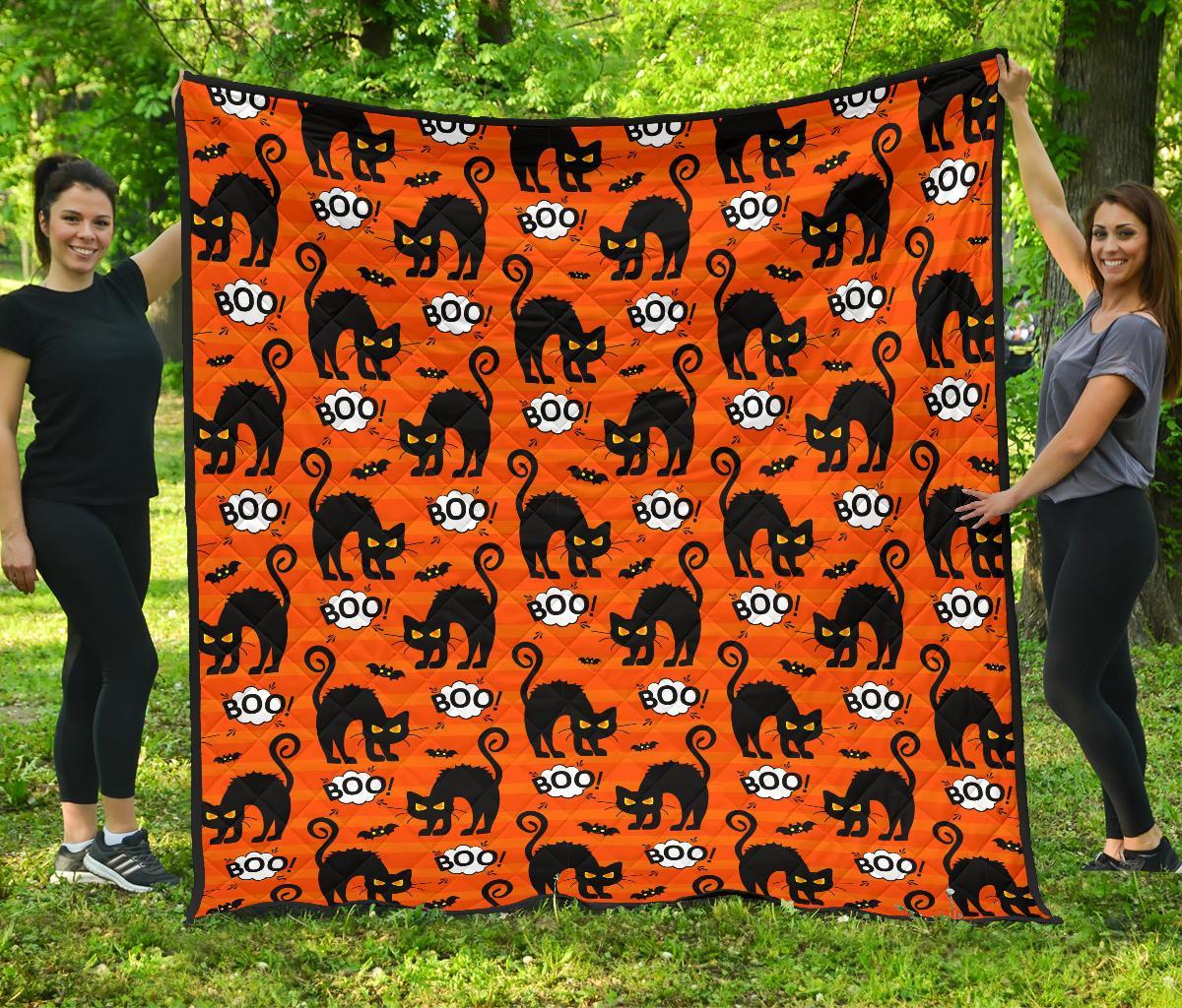 Halloween Black Cat Pattern Print Quilt-grizzshop