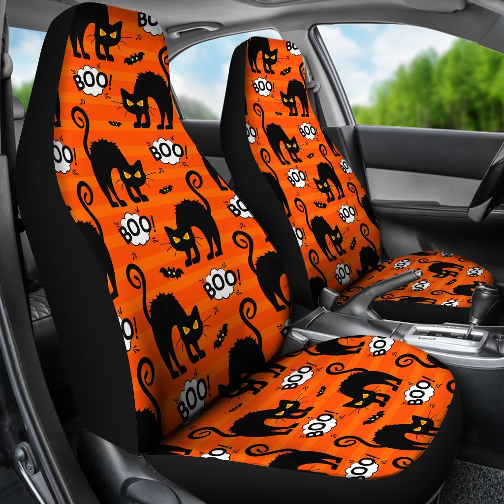 Halloween Black Cat Pattern Print Universal Fit Car Seat Covers-grizzshop