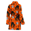 Halloween Black Cat Pattern Print Women Long Robe-grizzshop