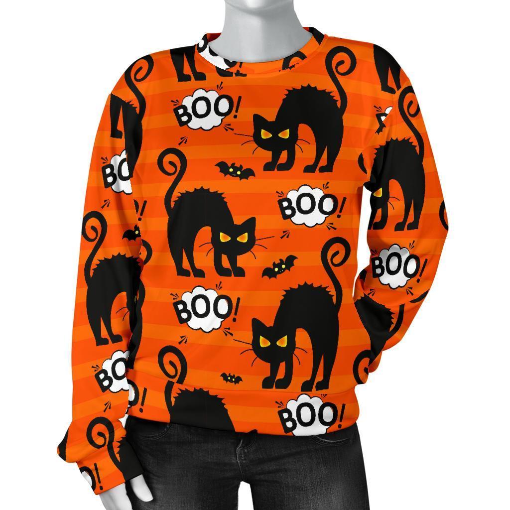 Halloween Black Cat Pattern Print Women's Sweatshirt-grizzshop