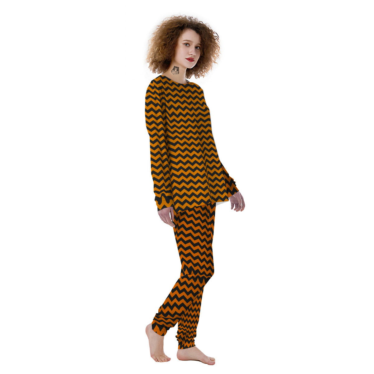 Halloween Chevron Orange Print Pattern Women's Pajamas-grizzshop