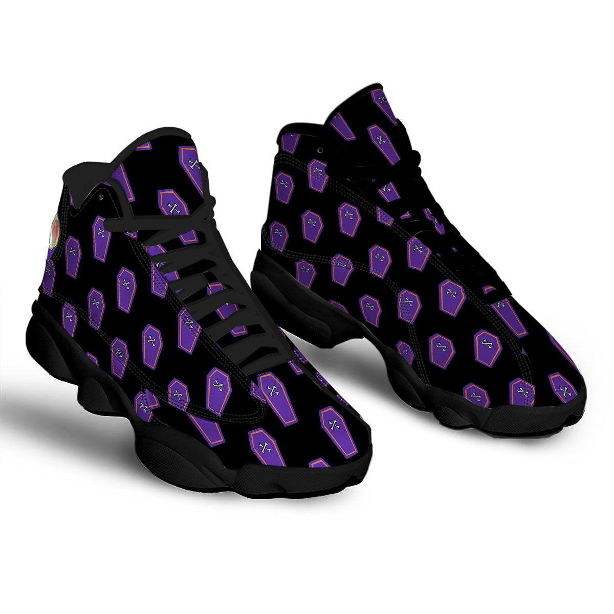 Halloween Coffin Purple Print Pattern Black Basketball Shoes-grizzshop