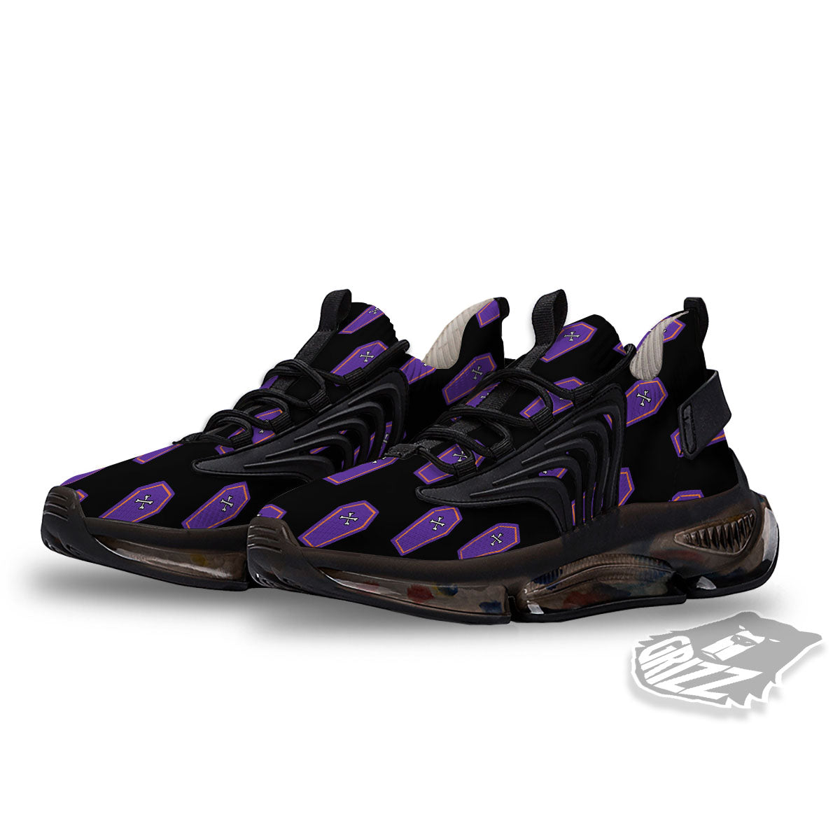 Halloween Coffin Purple Print Pattern Black Gym Shoes-grizzshop
