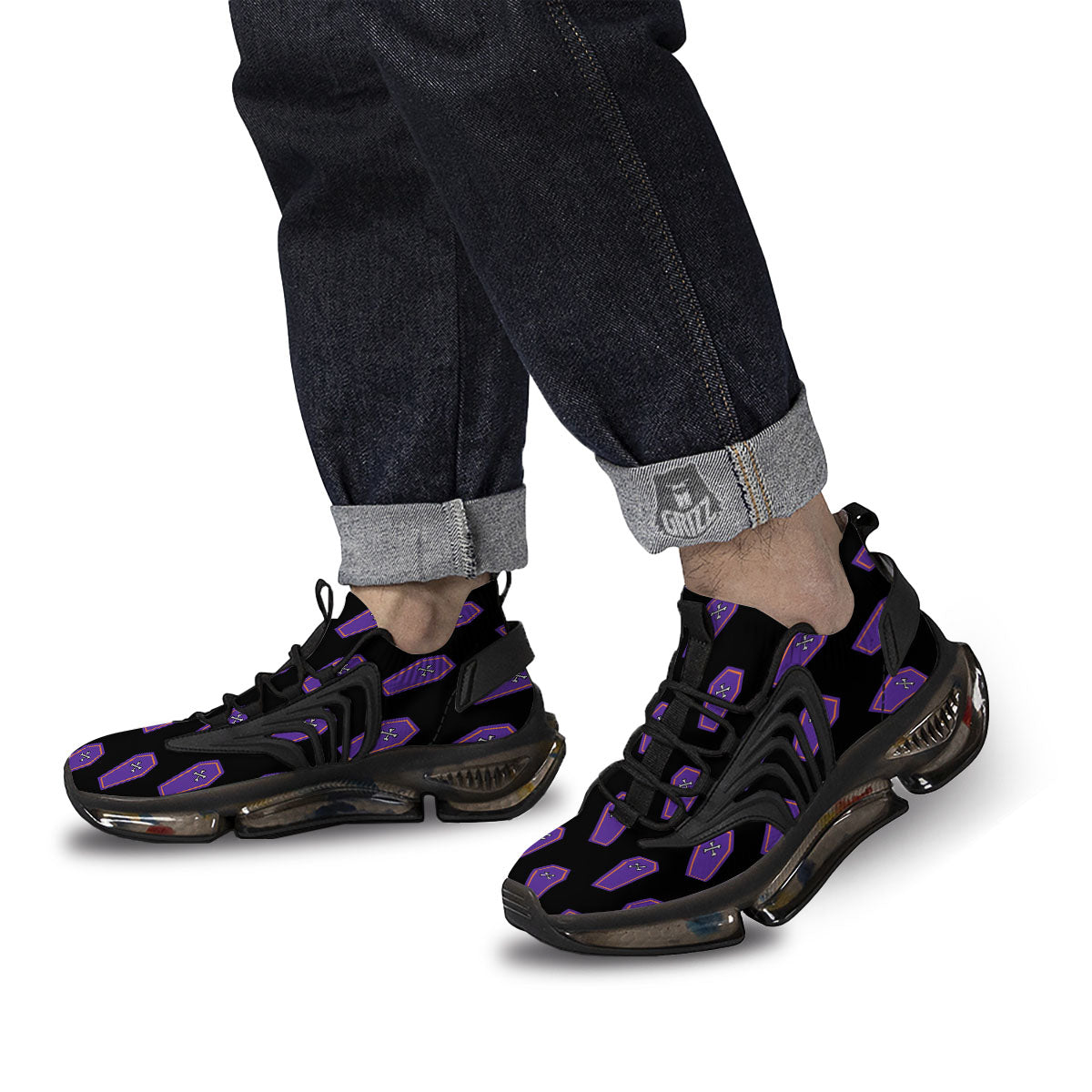 Halloween Coffin Purple Print Pattern Black Gym Shoes-grizzshop