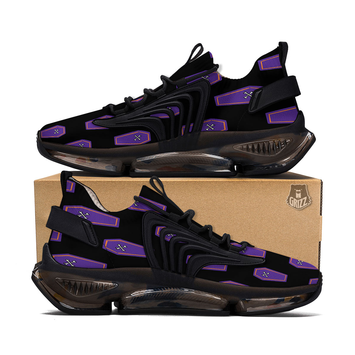 Halloween Coffin Purple Print Pattern Black Gym Shoes-grizzshop