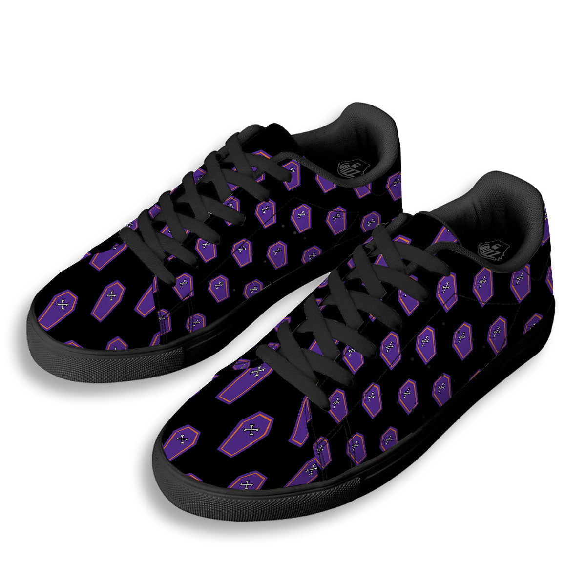 Halloween Coffin Purple Print Pattern Black Low Top Sneakers-grizzshop