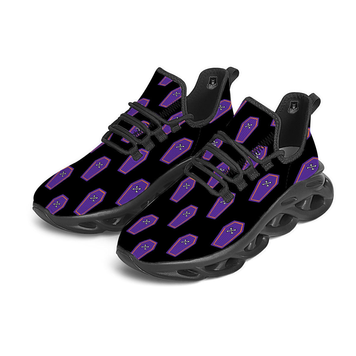 Halloween Coffin Purple Print Pattern Black Running Shoes-grizzshop