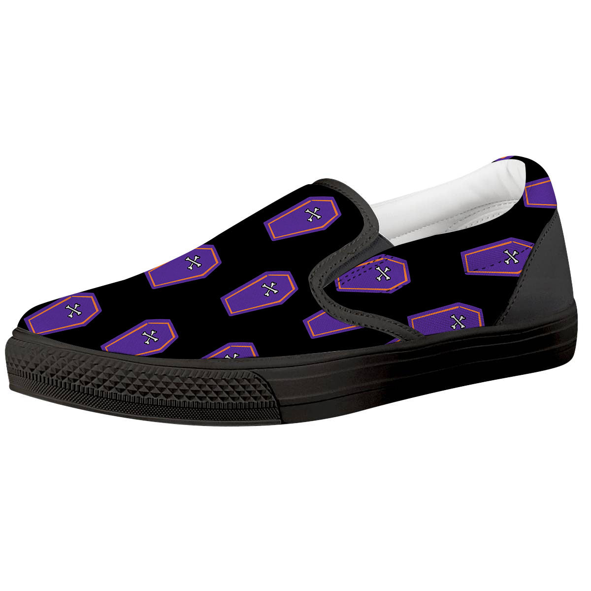 Halloween Coffin Purple Print Pattern Black Slip On Shoes-grizzshop