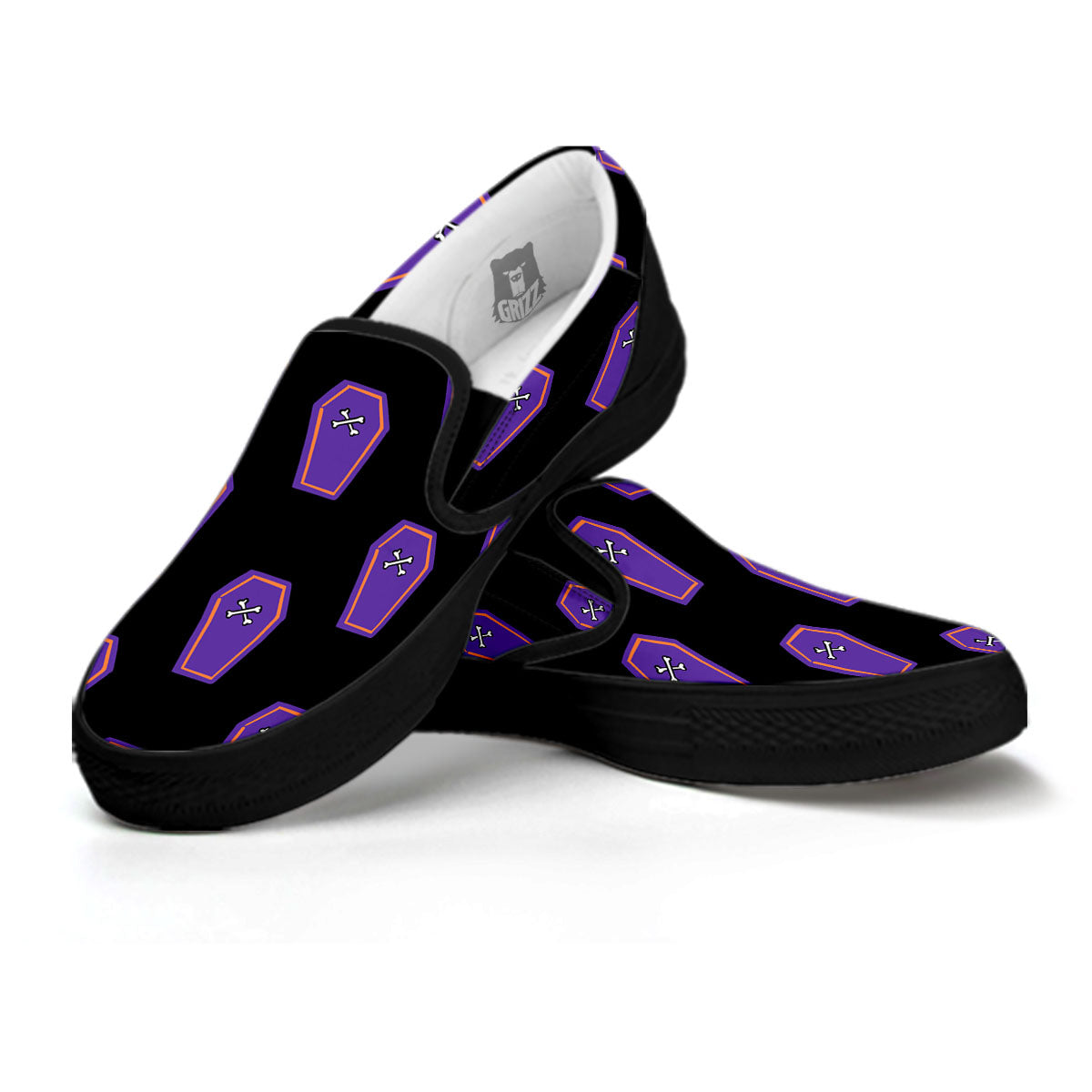 Halloween Coffin Purple Print Pattern Black Slip On Shoes-grizzshop