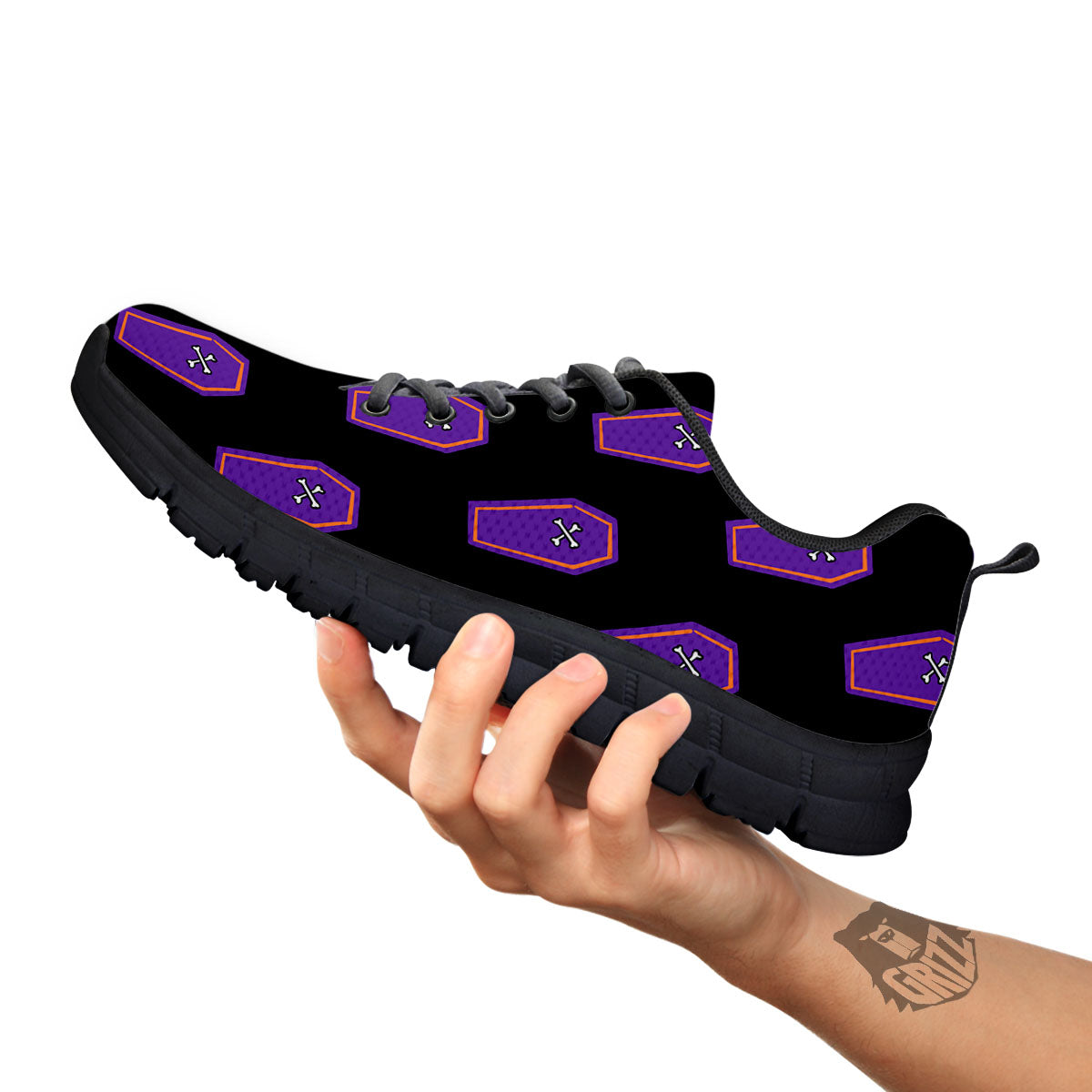 Halloween Coffin Purple Print Pattern Black Sneaker-grizzshop