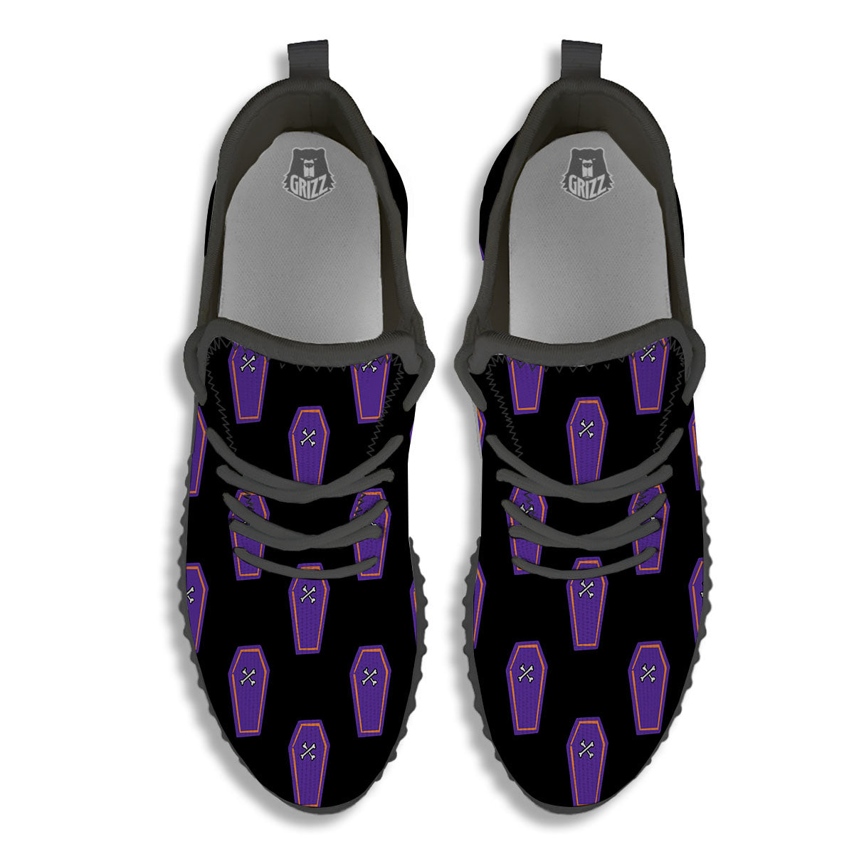Halloween Coffin Purple Print Pattern Black Walking Shoes-grizzshop