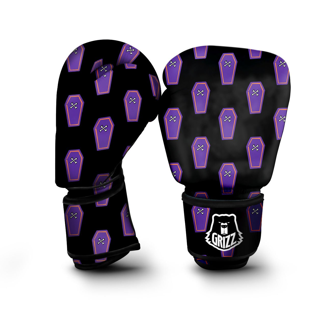 Halloween Coffin Purple Print Pattern Boxing Gloves-grizzshop