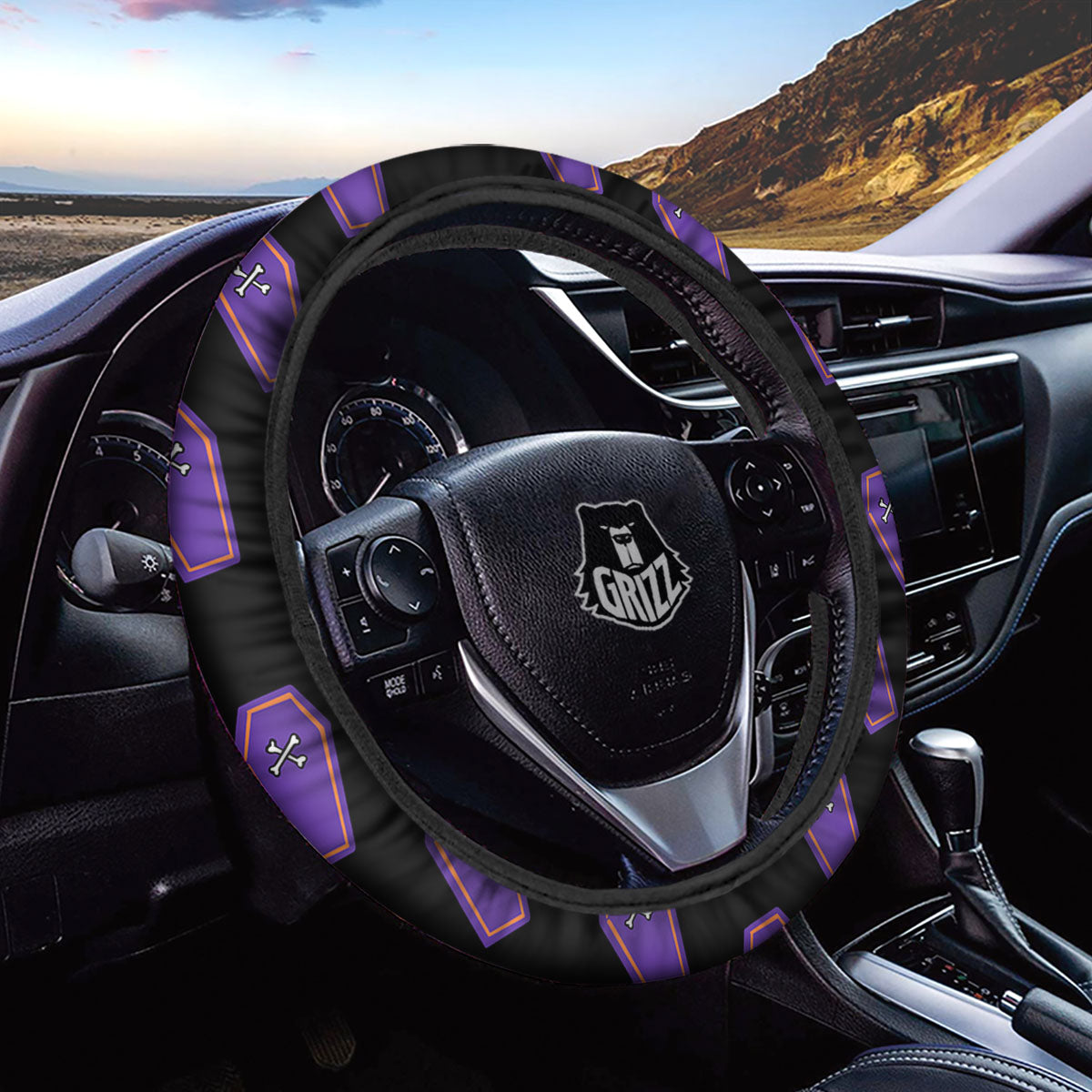 Halloween Coffin Purple Print Pattern Car Steering Wheel Cover-grizzshop