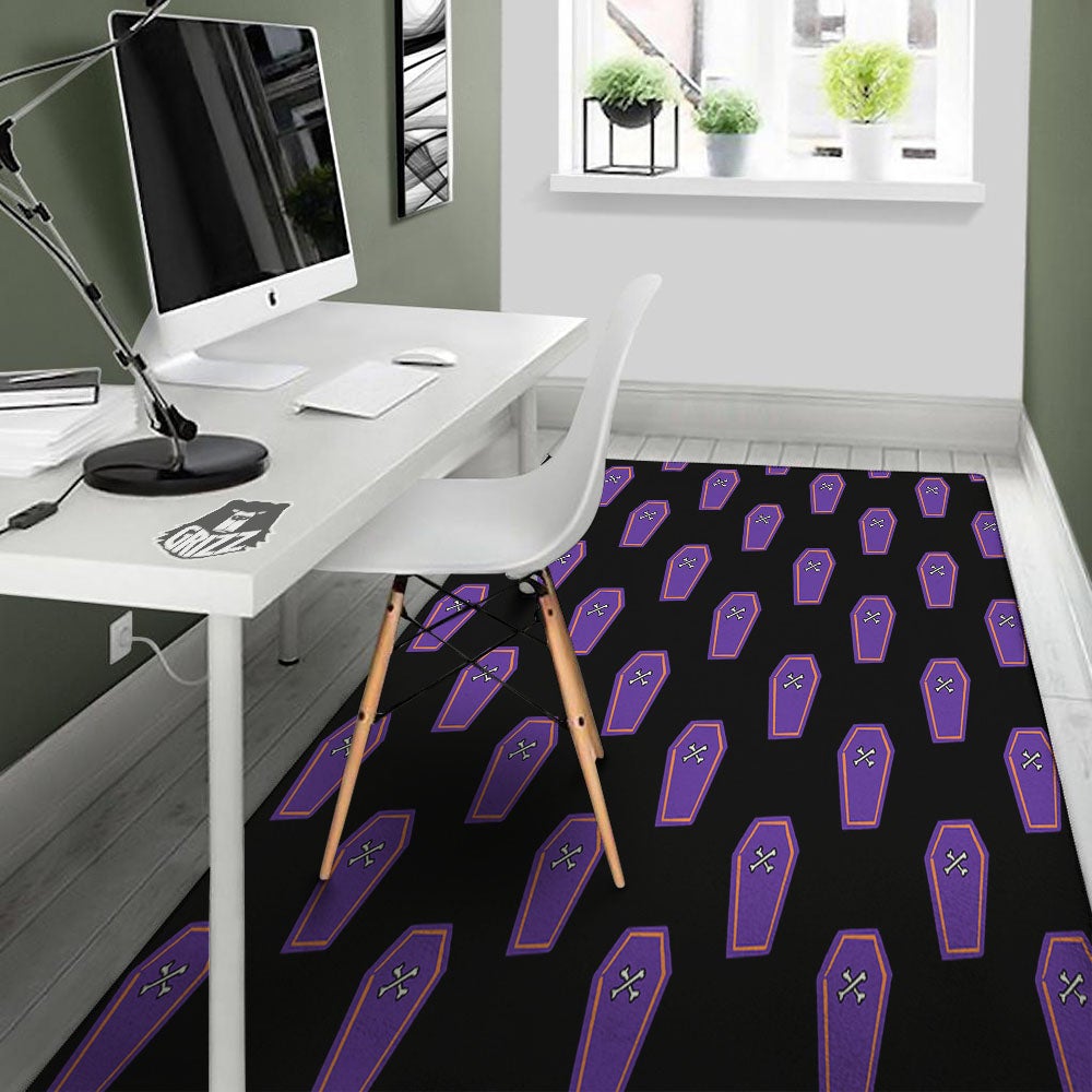Halloween Coffin Purple Print Pattern Floor Mat-grizzshop