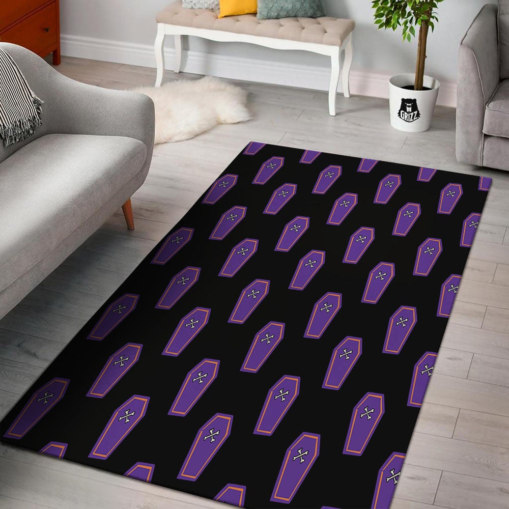 Halloween Coffin Purple Print Pattern Floor Mat-grizzshop
