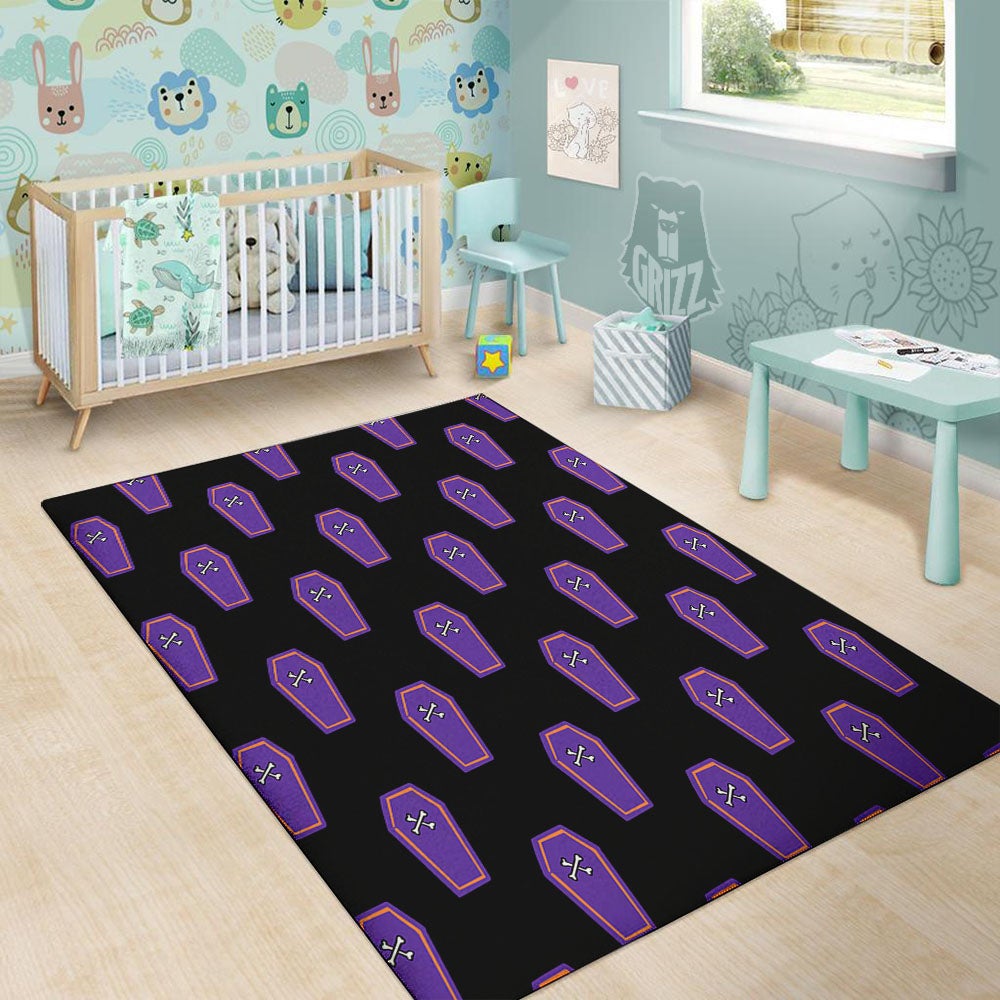 Halloween Coffin Purple Print Pattern Floor Mat-grizzshop