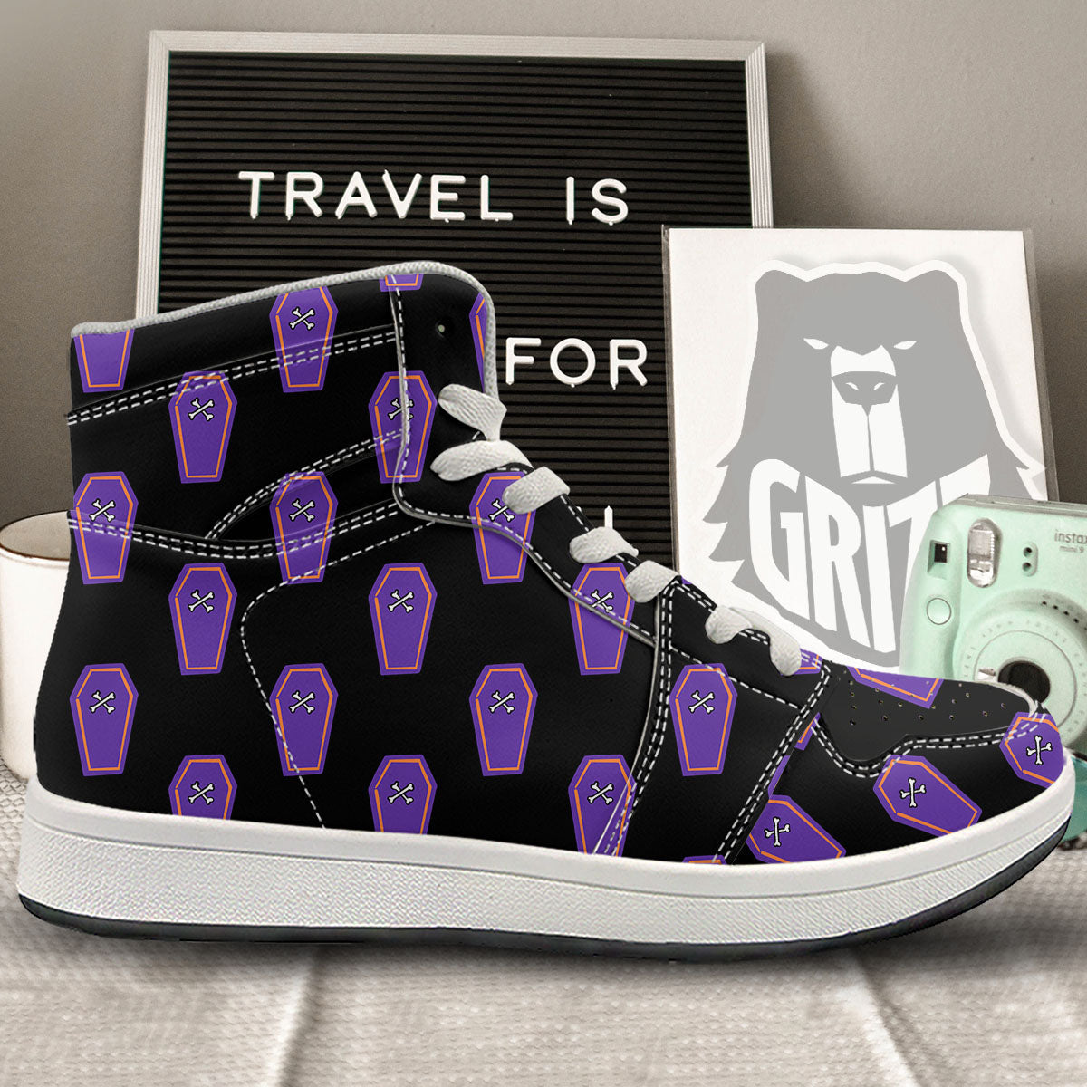 Halloween Coffin Purple Print Pattern High Top Sneakers-grizzshop