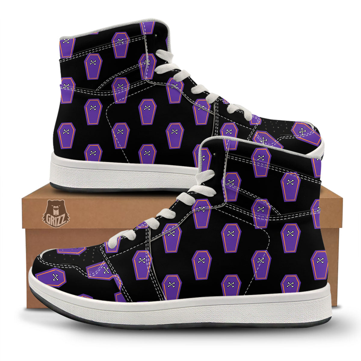 Halloween Coffin Purple Print Pattern High Top Sneakers-grizzshop