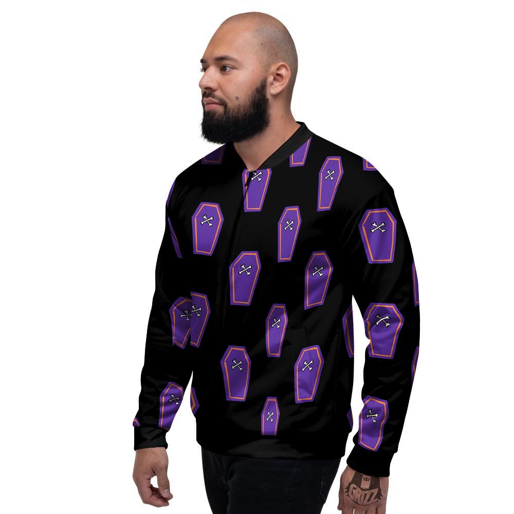 Halloween Coffin Purple Print Pattern Men's Bomber Jacket-grizzshop