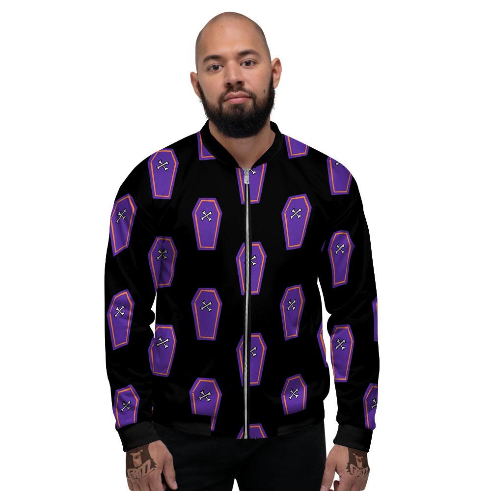Halloween Coffin Purple Print Pattern Men's Bomber Jacket-grizzshop
