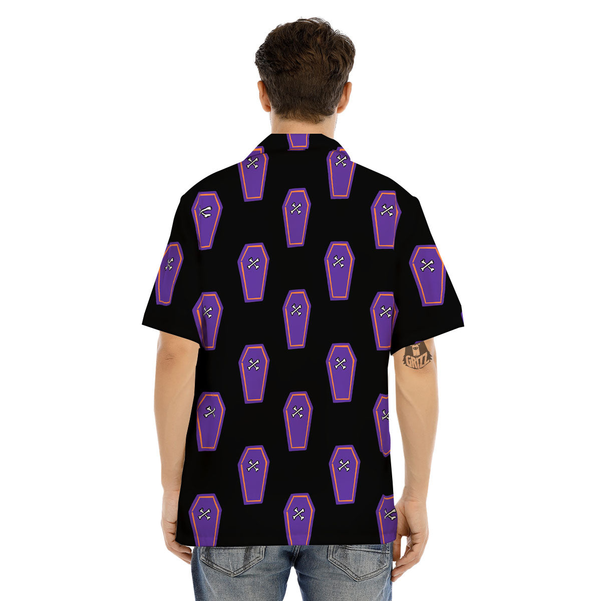 Halloween Coffin Purple Print Pattern Men's Hawaiian Shirt-grizzshop