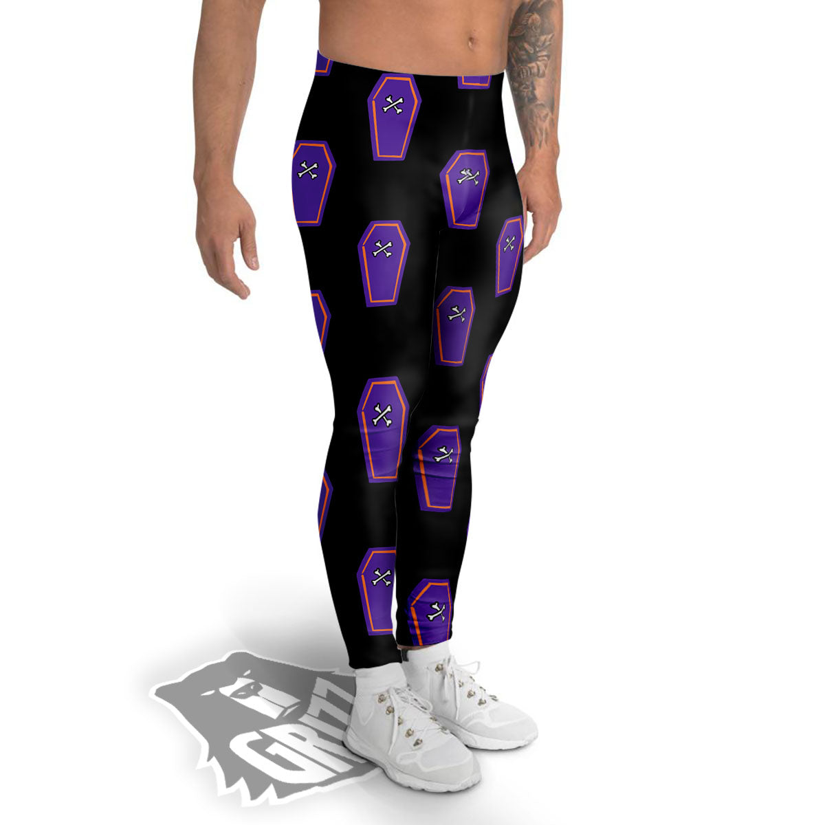 Halloween Coffin Purple Print Pattern Men's Leggings-grizzshop