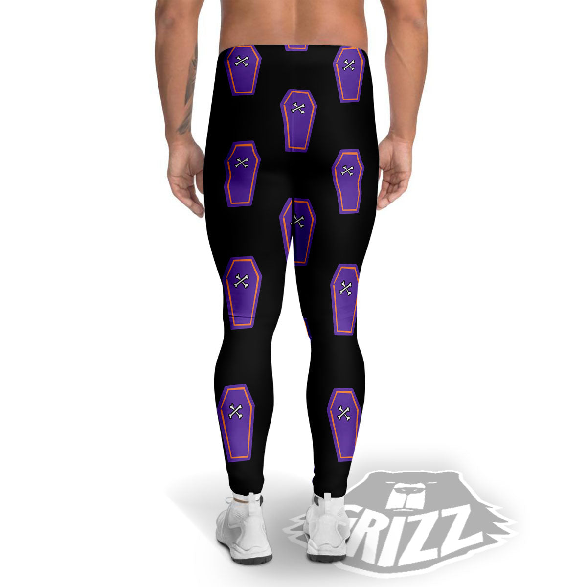 Halloween Coffin Purple Print Pattern Men's Leggings-grizzshop