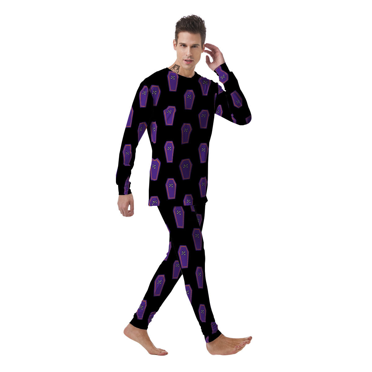 Halloween Coffin Purple Print Pattern Men's Pajamas-grizzshop