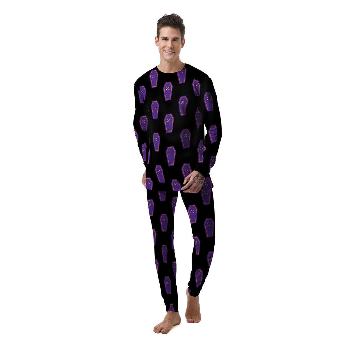 Halloween Coffin Purple Print Pattern Men's Pajamas-grizzshop