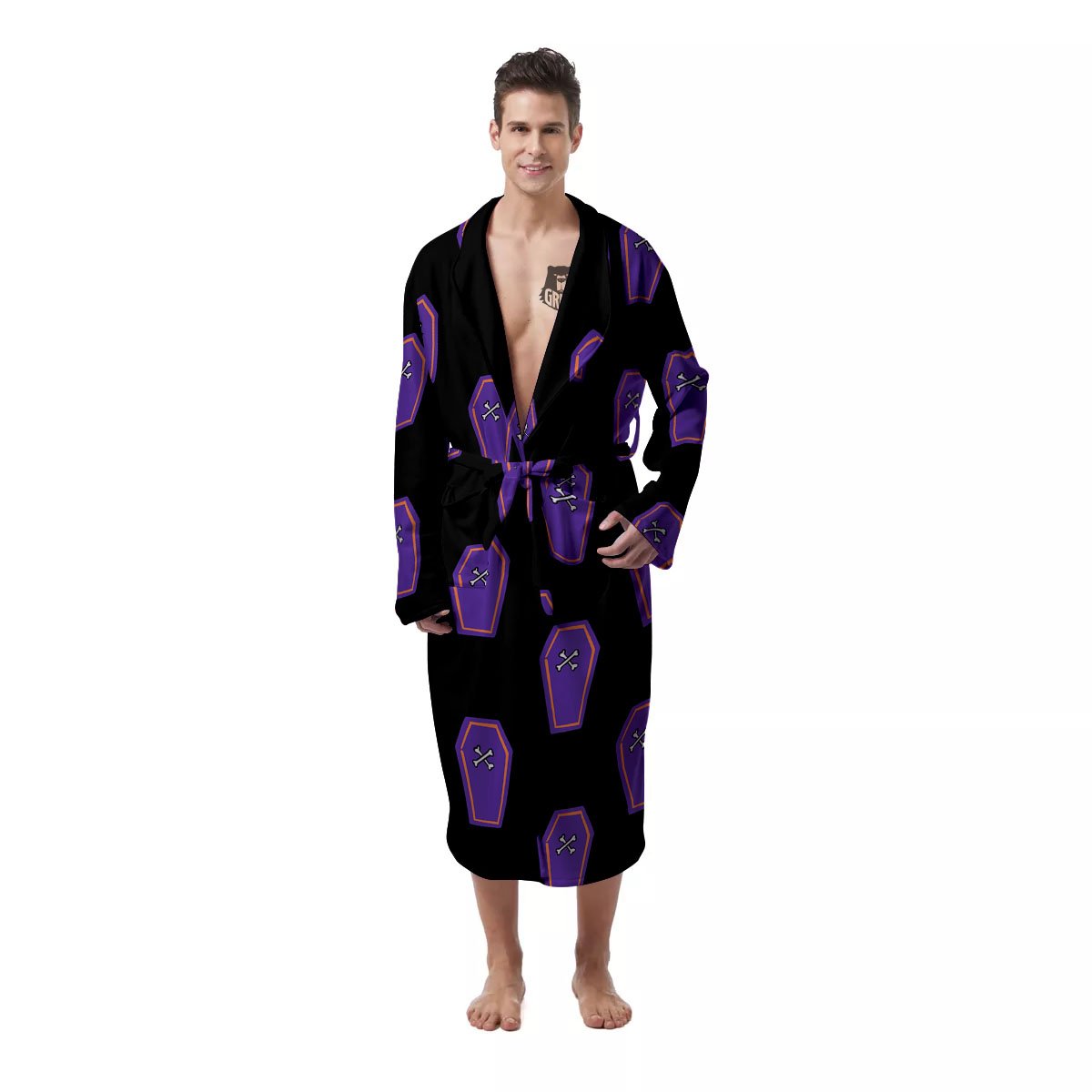 Halloween Coffin Purple Print Pattern Men's Robe-grizzshop