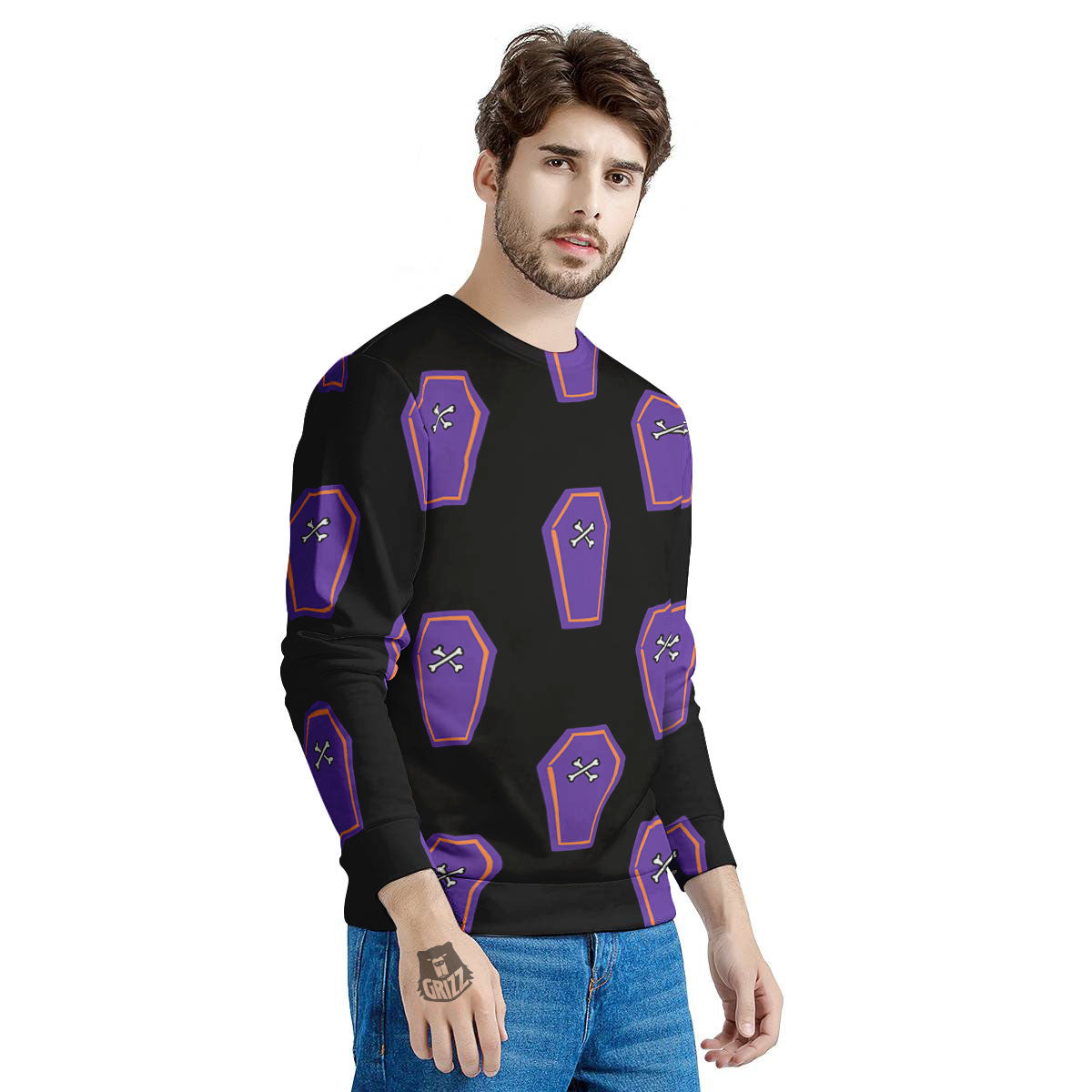 Halloween Coffin Purple Print Pattern Men's Sweatshirt-grizzshop