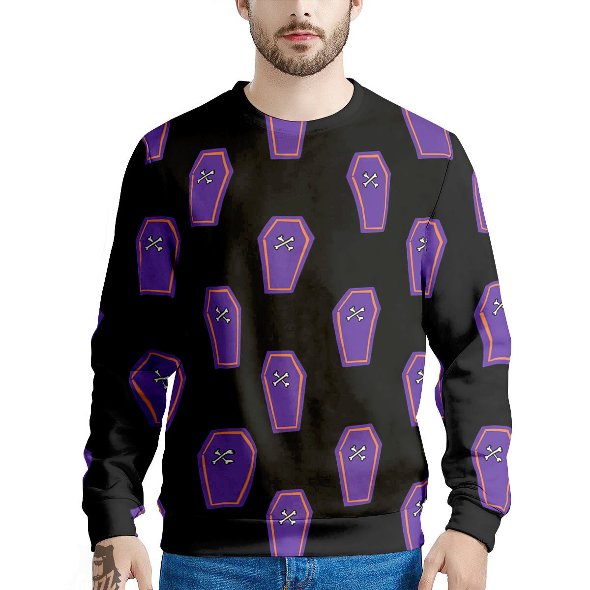 Halloween Coffin Purple Print Pattern Men's Sweatshirt-grizzshop