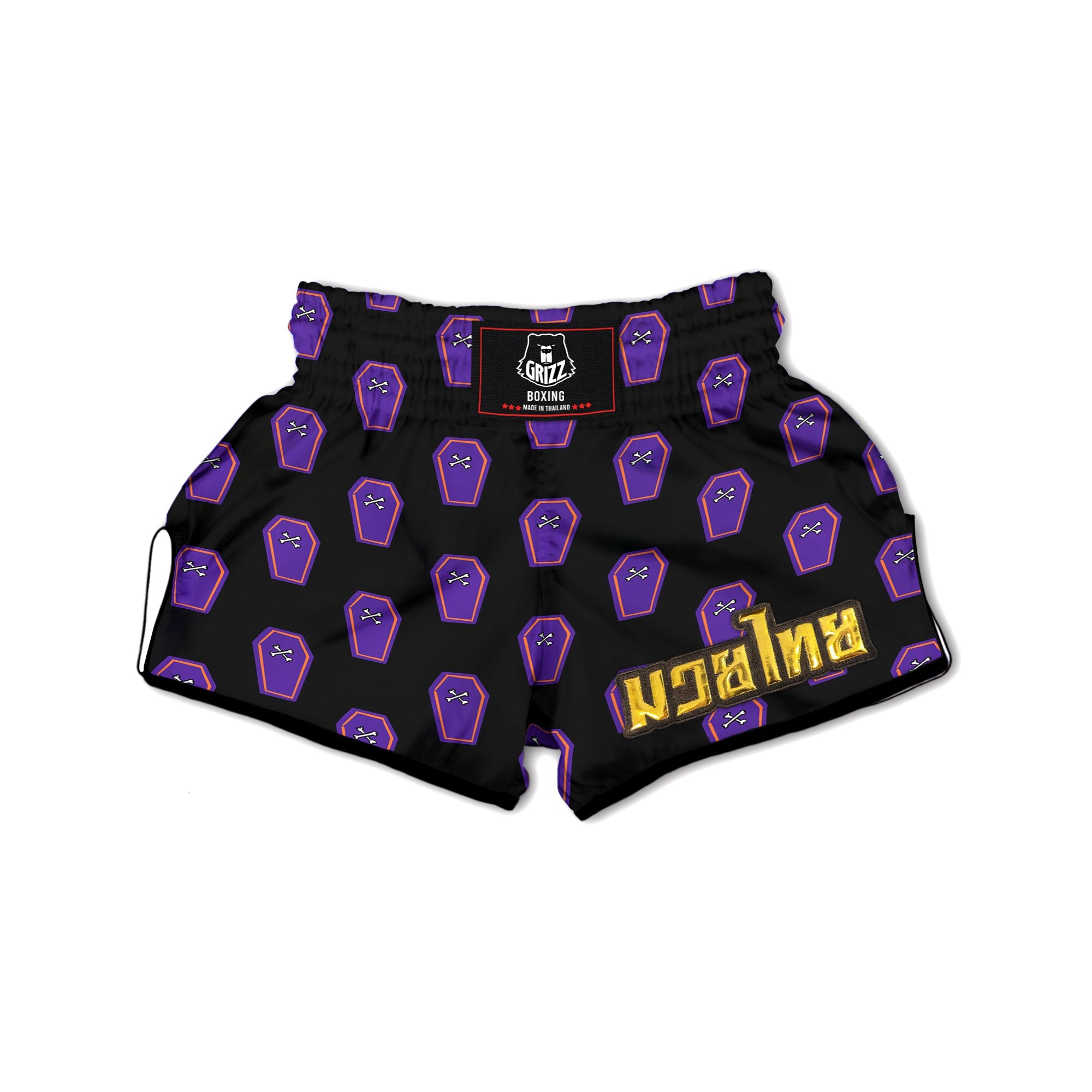 Halloween Coffin Purple Print Pattern Muay Thai Boxing Shorts-grizzshop
