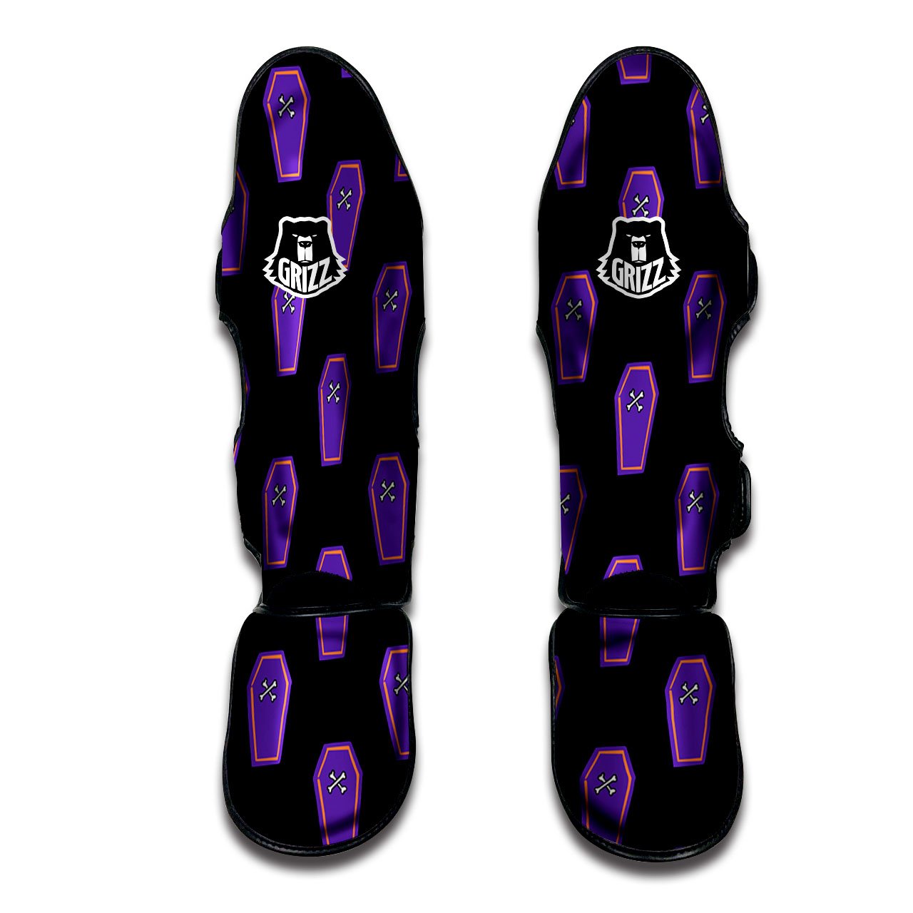 Halloween Coffin Purple Print Pattern Muay Thai Shin Guards-grizzshop