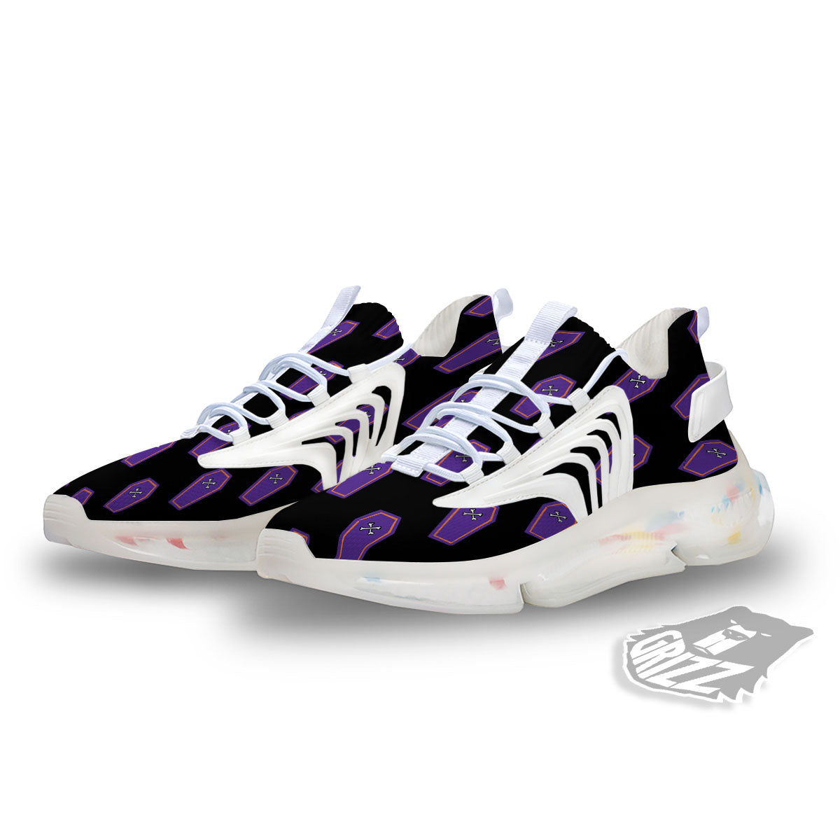 Halloween Coffin Purple Print Pattern White Gym Shoes-grizzshop