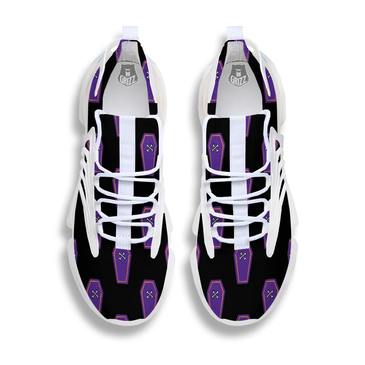 Halloween Coffin Purple Print Pattern White Gym Shoes-grizzshop