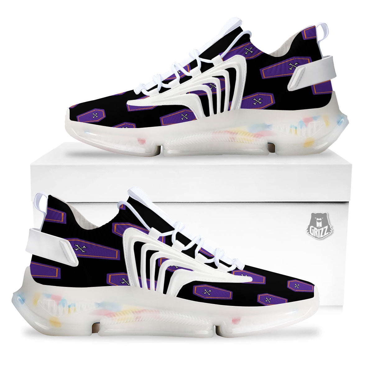 Halloween Coffin Purple Print Pattern White Gym Shoes-grizzshop