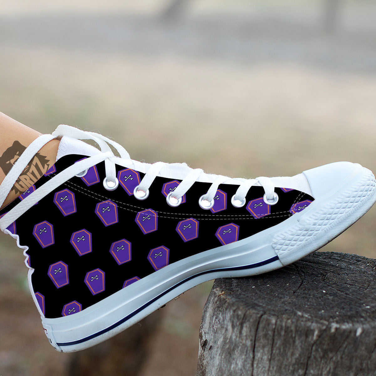 Halloween Coffin Purple Print Pattern White High Top Shoes-grizzshop