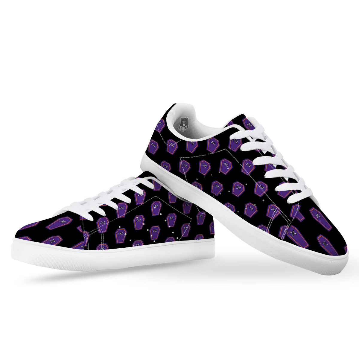 Halloween Coffin Purple Print Pattern White Low Top Sneakers-grizzshop