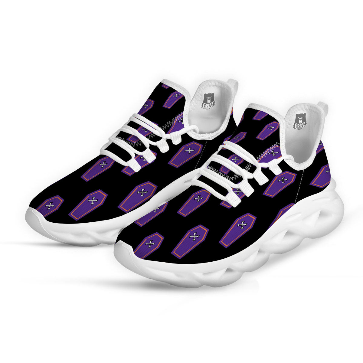 Halloween Coffin Purple Print Pattern White Running Shoes-grizzshop