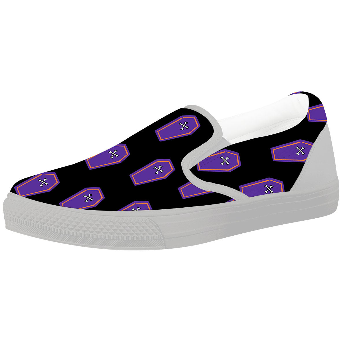 Halloween Coffin Purple Print Pattern White Slip On Shoes-grizzshop