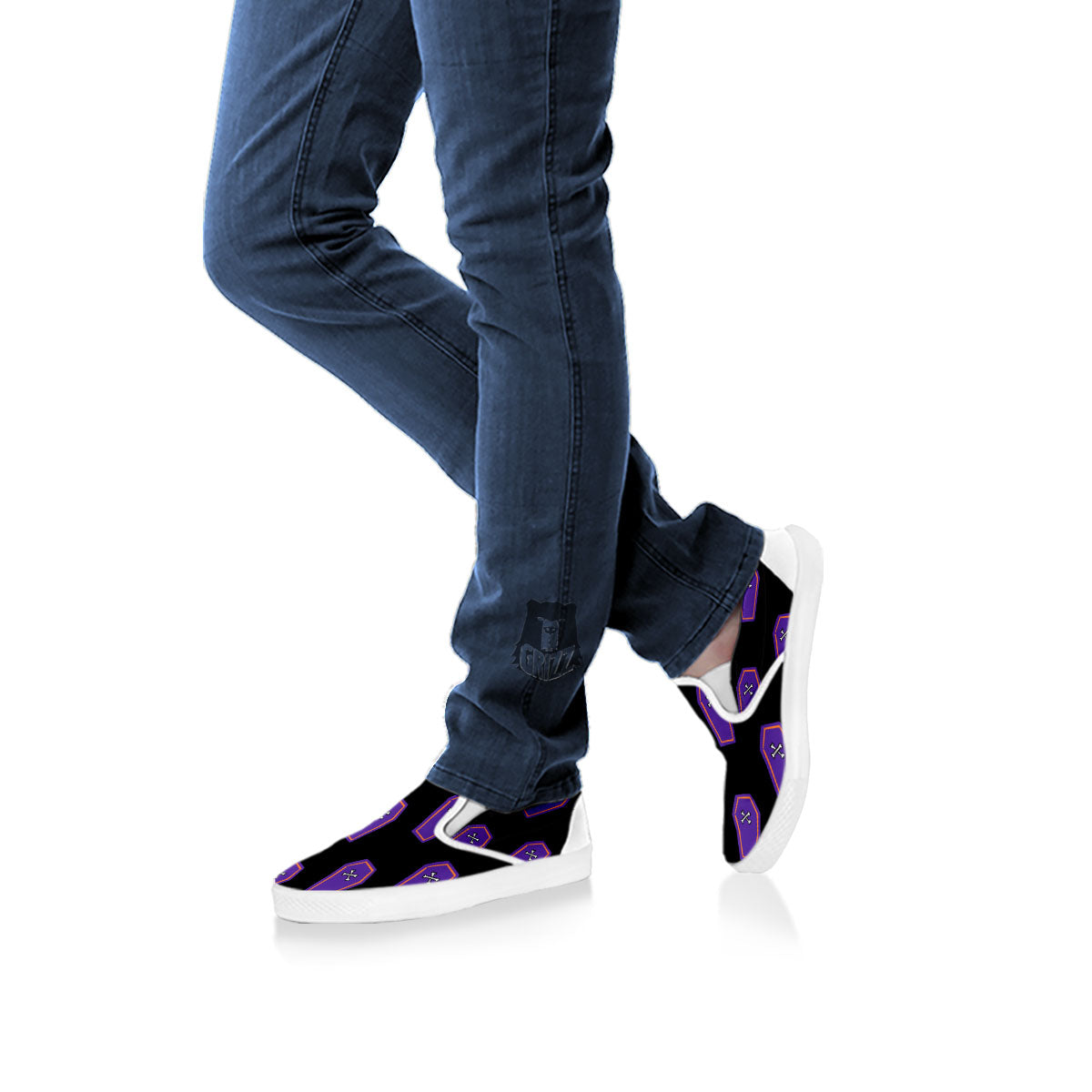Halloween Coffin Purple Print Pattern White Slip On Shoes-grizzshop
