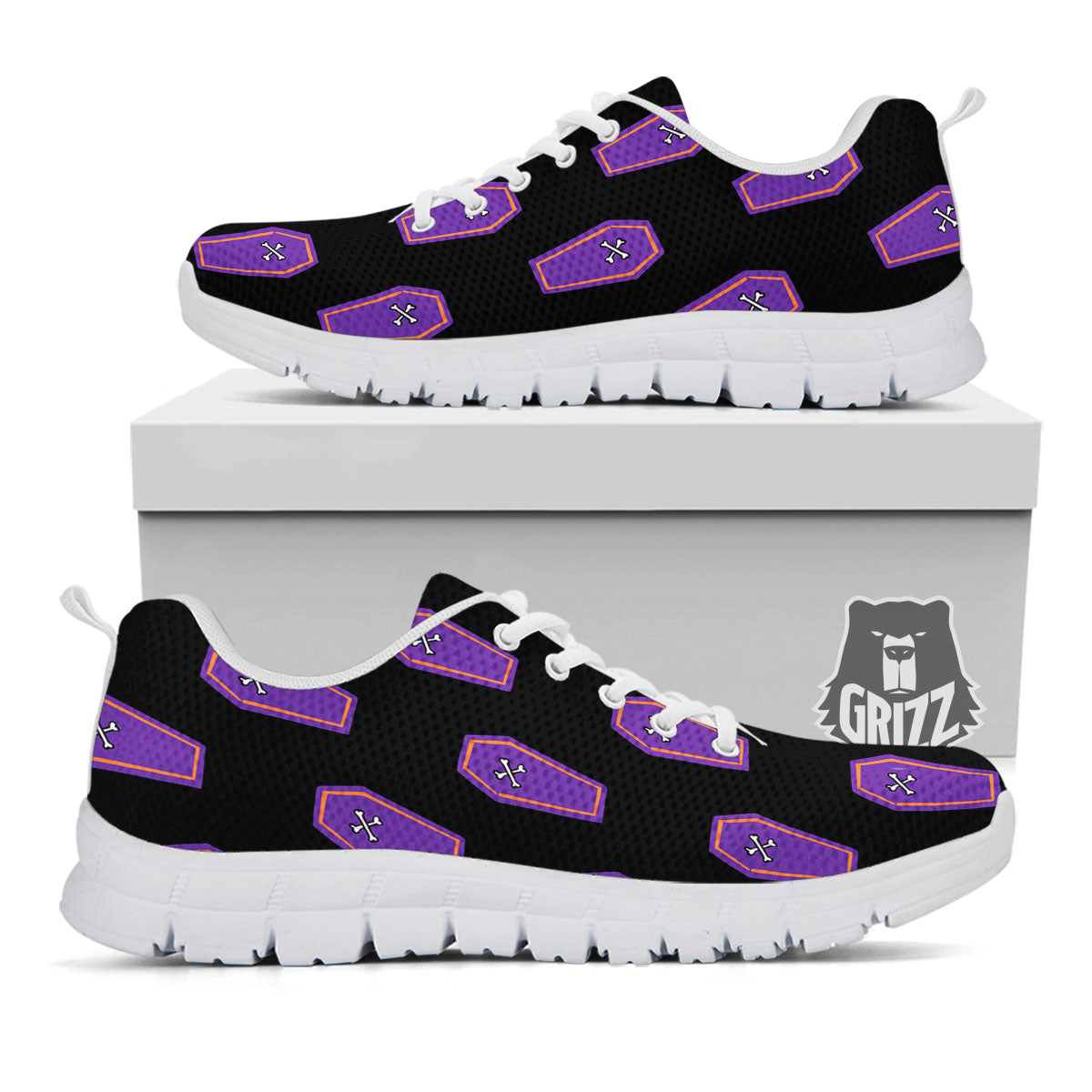 Halloween Coffin Purple Print Pattern White Sneaker-grizzshop