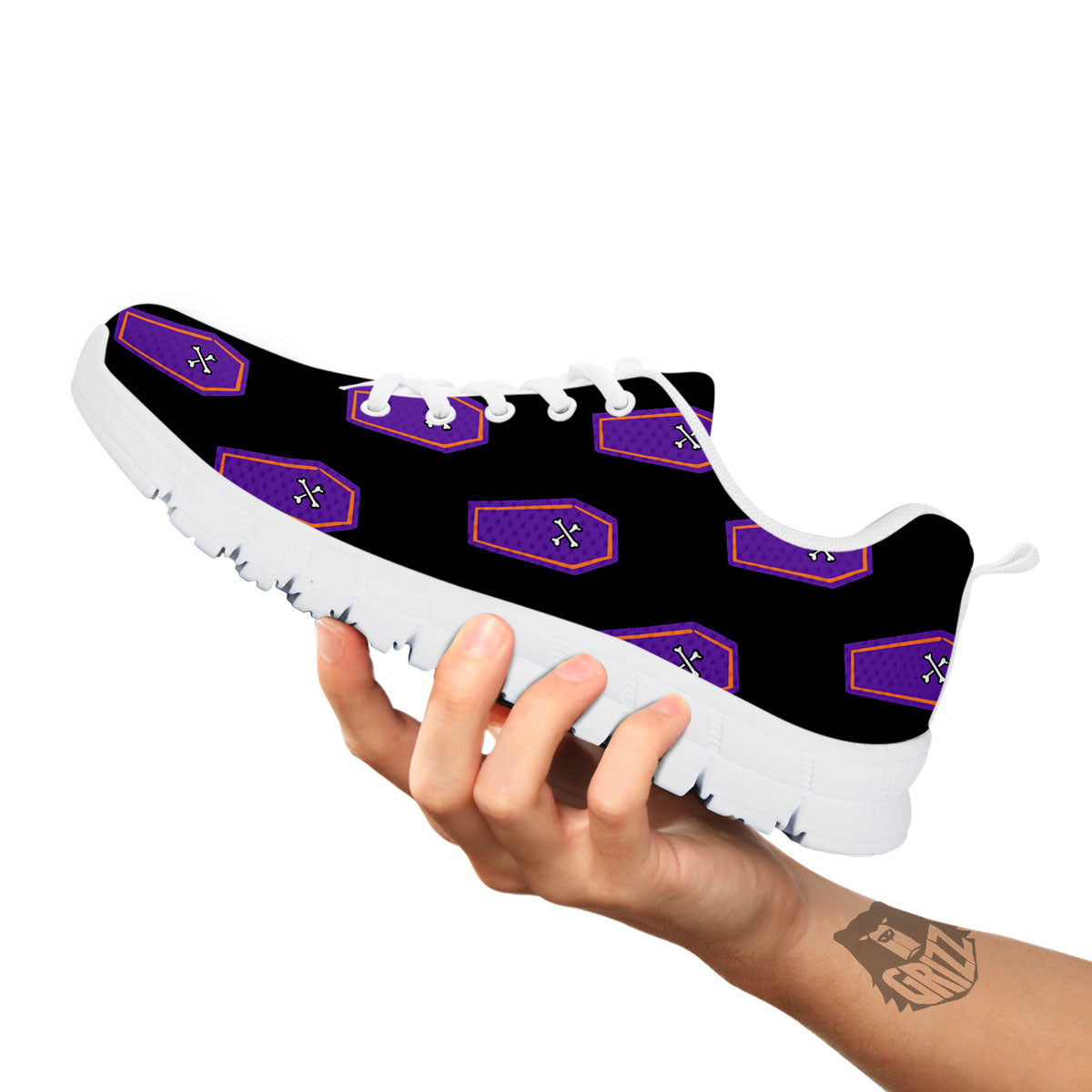 Halloween Coffin Purple Print Pattern White Sneaker-grizzshop