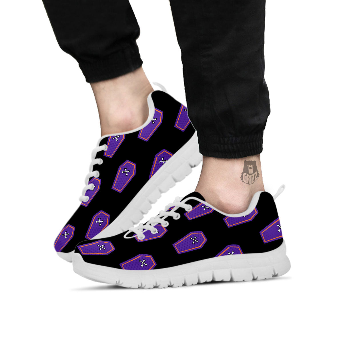 Halloween Coffin Purple Print Pattern White Sneaker-grizzshop
